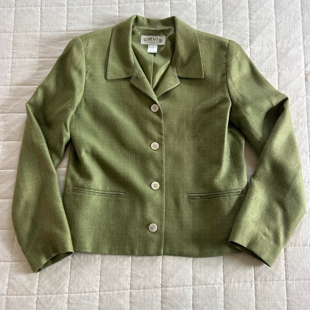 Orvis Silk Shell Green Tailored Blazer Jacket Size 8